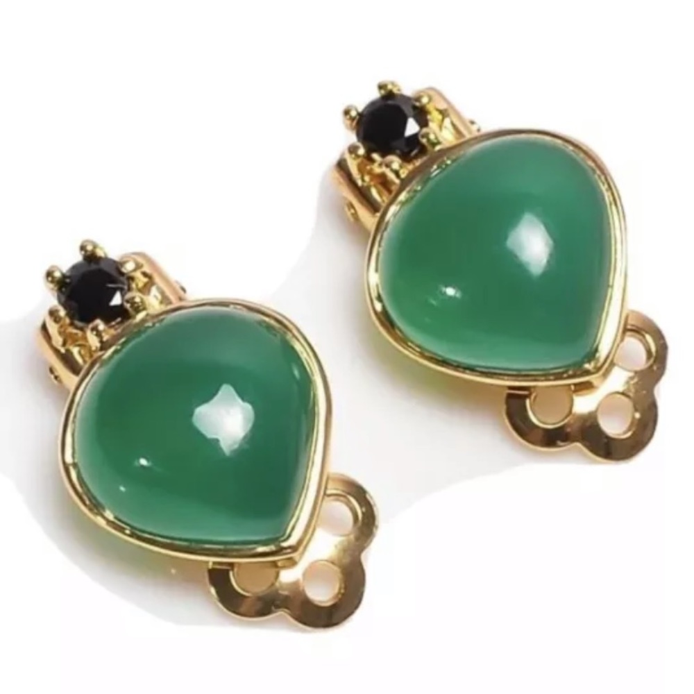 Gold plated Genuine Silver Onyx(4.8ct) Clip On Earring